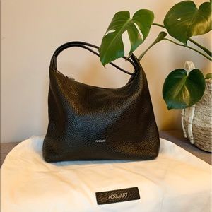 Auxiliary black leather hobo bag